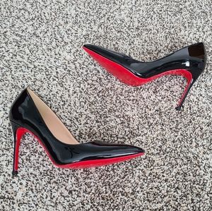 Black Patent Leather 4 Inch Stiletto Heels with Red Bottom
